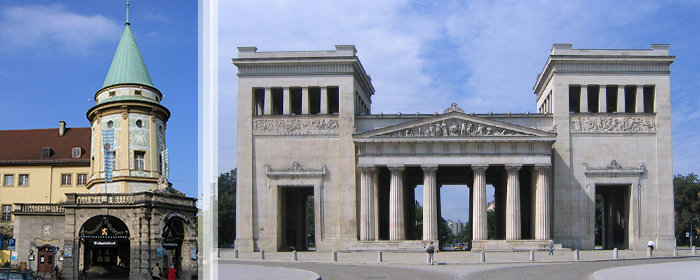 Löwenbräu am Stiglmairplatz und Propylaen am Königsplatz